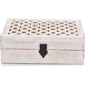 سامهيتا صندوق مجوهرات من خشب المانجو بغطاء مفصلي - ابيض لمستلزمات الحفلات وحفلات استقبال المولود واعياد الميلاد والتخرج (8 انش × 5 انش × 3 انش) in Kuwait