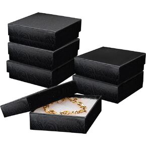 Prestige and Fancy White Jewelry Gift Boxes, 6 pack, 3.5 x 3.5 x 1 inch - Cotton Filled Gift Box with Lids, for Bracelets, Anklets, Brooches, Necklaces – For Party Favors, Christmas, Jewelry Stores (White)