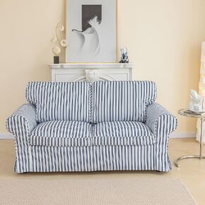 تم تصنيع غطاء Ektorp Loveseat المخطط باللون الأزرق الداكن من MASWOND متوافقًا مع أريكة IKEA Ektorp ذات المقعدين، وغطاء الأريكة المكون من 5 قطع