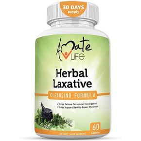Amate Life Herbal Laxative Cleansing Formula Laxative Capsules Help with Occasional Constipation Promotes Regularity Probiotics Source Digestive System Health Non-GMO 60 Capsules in Kuwait