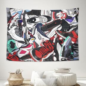 Narikuto Retro Basketball Tapestry Wall Hanging Party Decorations Sport Shoes Poster Sneaker Ball Sneaker Head Backdrops Banner for Birthday Celebration Basketball-Themed Bedroom Aesthetic Room80 x60 in Kuwait