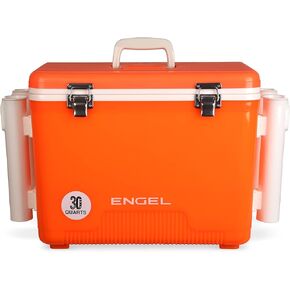 Engel UC30 30qt Leak-Proof, Air Tight, Fishing Drybox Cooler with Built-in Fishing Rod Holders, Also Makes The Perfect Hard Shell Lunchbox for Men and Women in White