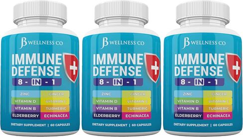 Immune Support 8 in 1 Capsules - Zinc Supplement, Vitamin D3 5000 IU, Vitamin C 1000MG and Elderberry - Immune Booster Supplement with Echinacea, Ginger Root, and Turmeric - [3-Pack, 180 Count] in Saudi Arabia