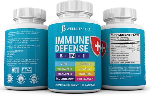 Immune Support 8 in 1 Capsules - Zinc Supplement, Vitamin D3 5000 IU, Vitamin C 1000MG and Elderberry - Immune Booster Supplement with Echinacea, Ginger Root, and Turmeric - [3-Pack, 180 Count] in Saudi Arabia