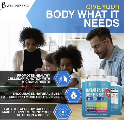 Immune Support 8 in 1 Capsules - Zinc Supplement, Vitamin D3 5000 IU, Vitamin C 1000MG and Elderberry - Immune Booster Supplement with Echinacea, Ginger Root, and Turmeric - [3-Pack, 180 Count] in Saudi Arabia