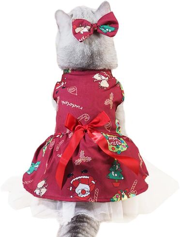 فستان ANIAC لعيد الميلاد للكلاب، زي عيد الميلاد للكلاب، فستان جرو أحمر بموضوع العطلة، ملابس مخملية للكلاب للفتيات الصغيرات، زي سانتا للكلاب والقطط للحيوانات الأليفة (A، X-Large) in Kuwait