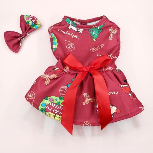 فستان ANIAC لعيد الميلاد للكلاب، زي عيد الميلاد للكلاب، فستان جرو أحمر بموضوع العطلة، ملابس مخملية للكلاب للفتيات الصغيرات، زي سانتا للكلاب والقطط للحيوانات الأليفة (A، X-Large) in Kuwait