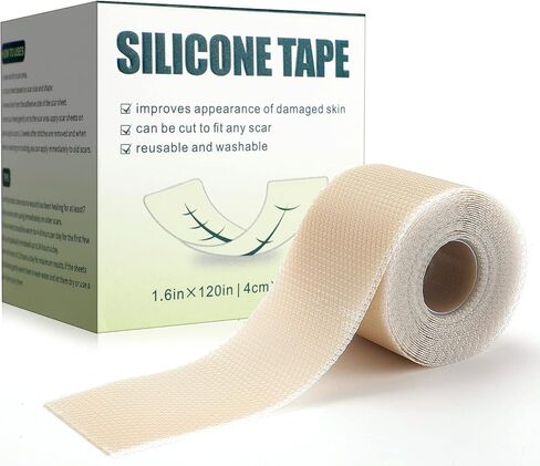 Silicone Scar Sheets - Scar Away Tape Roll (1.6" x 120"Roll) Silicone Strips, Reusable, Professional Scar Removal Sheets for C-Section, Surgery, Burn, Keloid, Acne in Kuwait