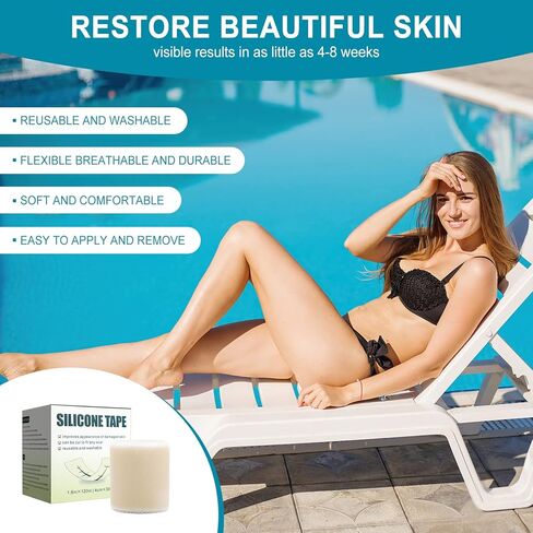 Silicone Scar Sheets - Scar Away Tape Roll (1.6" x 120"Roll) Silicone Strips, Reusable, Professional Scar Removal Sheets for C-Section, Surgery, Burn, Keloid, Acne in Kuwait