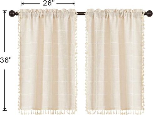 MitoVilla Cream Boho ستائر المطبخ للنوافذ، ستائر مزرعة حديثة باللون البيج لغرفة المعيشة/غرفة النوم، ستارة نافذة علوية من القطن والكتان الفرنسي، مقاس 52 بوصة عرض × 18 بوصة طول in Saudi Arabia