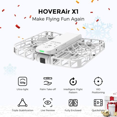كاميرا HOVERAir X1 ذاتية الطيران، التقاط فيديو HDR بحجم الجيب، إقلاع راحة اليد، مسارات طيران ذكية، وضع Follow-Me، كاميرا عمل قابلة للطي مع تحكم بدون استخدام اليدين، أسود (كومبو) in Kuwait