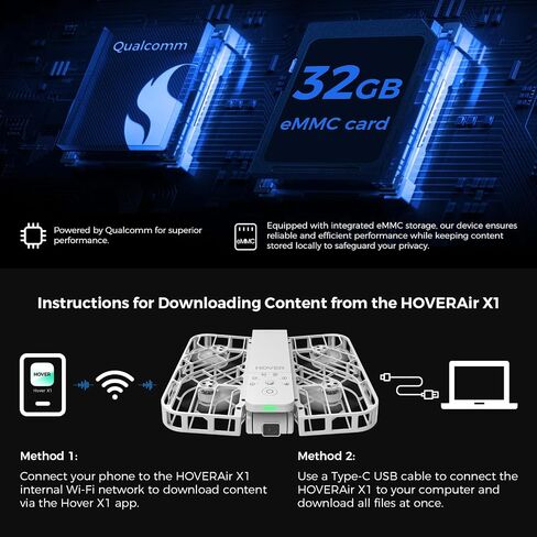 كاميرا HOVERAir X1 ذاتية الطيران، التقاط فيديو HDR بحجم الجيب، إقلاع راحة اليد، مسارات طيران ذكية، وضع Follow-Me، كاميرا عمل قابلة للطي مع تحكم بدون استخدام اليدين، أسود (كومبو) in Kuwait