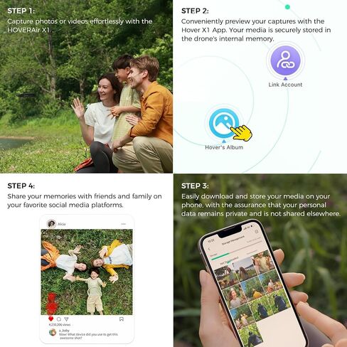كاميرا HOVERAir X1 ذاتية الطيران، التقاط فيديو HDR بحجم الجيب، إقلاع راحة اليد، مسارات طيران ذكية، وضع Follow-Me، كاميرا عمل قابلة للطي مع تحكم بدون استخدام اليدين، أسود (كومبو) in Kuwait