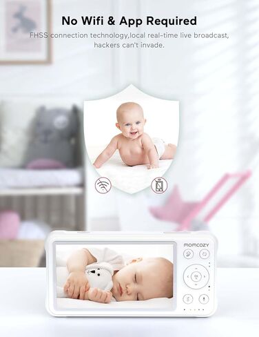 شاشة مراقبة الأطفال من Momcozy مقاس 5 بوصات بدقة 1080 بكسل مع كاميرا وصوت غير WiFi وبطارية 5000 مللي أمبير في الساعة مع وضع VOX ورؤية ليلية بالأشعة تحت الحمراء ودرجة حرارة الصوت في اتجاهين هدية مثالية in Kuwait