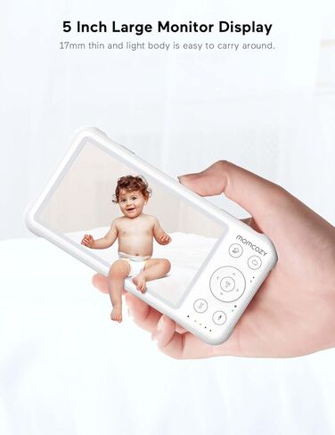 شاشة مراقبة الأطفال من Momcozy مقاس 5 بوصات بدقة 1080 بكسل مع كاميرا وصوت غير WiFi وبطارية 5000 مللي أمبير في الساعة مع وضع VOX ورؤية ليلية بالأشعة تحت الحمراء ودرجة حرارة الصوت في اتجاهين هدية مثالية in Kuwait