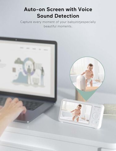 شاشة مراقبة الأطفال من Momcozy مقاس 5 بوصات بدقة 1080 بكسل مع كاميرا وصوت غير WiFi وبطارية 5000 مللي أمبير في الساعة مع وضع VOX ورؤية ليلية بالأشعة تحت الحمراء ودرجة حرارة الصوت في اتجاهين هدية مثالية in Kuwait
