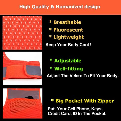 QXGTOB Reflective Vest Running Gear Orange XL Adjustable 360° High Visible Safety Vest for Men Women Walking Cycling Night Cycling Hiking Jogging Dog Walking OXL in Saudi Arabia
