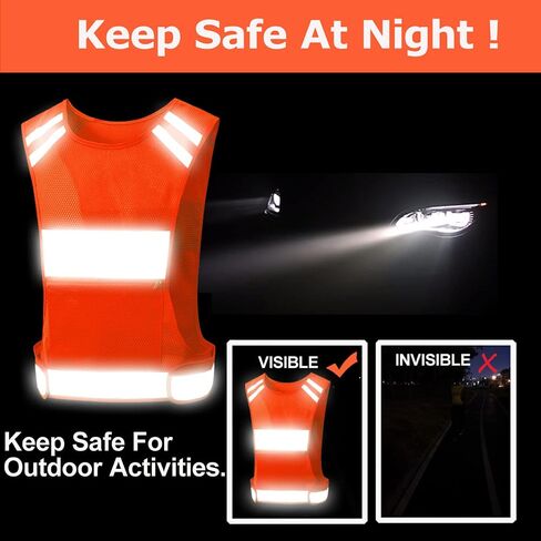 QXGTOB Reflective Vest Running Gear Orange XL Adjustable 360° High Visible Safety Vest for Men Women Walking Cycling Night Cycling Hiking Jogging Dog Walking OXL in Saudi Arabia