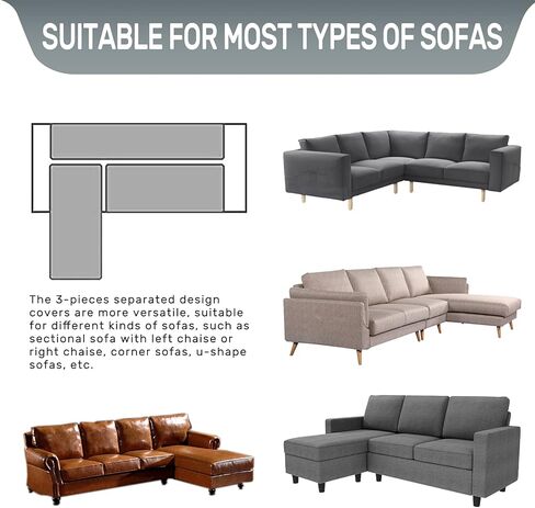 HDCAXKJ Sectional Couch Covers for Dogs 3-Pieces Water Resistant L Shape Sofa Cover Set Pet Friendly Sectional Slipcovers Living Room Non Slip L-Shaped Furniture Protector Washable (Gray, Large) in Kuwait