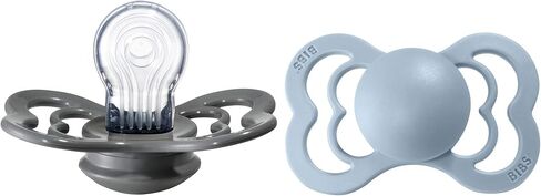BIBS Pacifiers - Supreme Collection | BPA-Free Baby Pacifier | Made in Denmark | Set of 2 Iron/Baby Blue Color Premium Soothers | Size 6-18 Months in Saudi Arabia