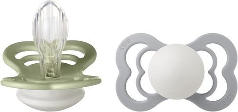 BIBS Supreme Baby Pacifier 2-Pack | Made in Denmark | BPA Free Dummy Soother, Symmetrical Nipple. Silicone, Size 2 (6-18 Months), Sage Glow/Cloud Glow in Saudi Arabia