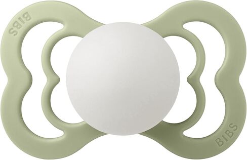 BIBS Supreme Baby Pacifier 2-Pack | Made in Denmark | BPA Free Dummy Soother, Symmetrical Nipple. Silicone, Size 2 (6-18 Months), Sage Glow/Cloud Glow in Saudi Arabia