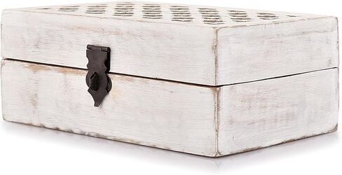 سامهيتا صندوق مجوهرات من خشب المانجو بغطاء مفصلي - ابيض لمستلزمات الحفلات وحفلات استقبال المولود واعياد الميلاد والتخرج (8 انش × 5 انش × 3 انش) in Kuwait