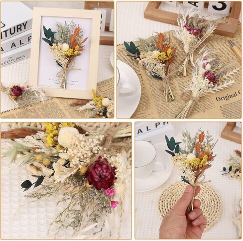 Auidy_6TXD باقة زهور مجففة صغيرة مجموعة من 6 زهور مجففة بوهو باقة وصيفة العروس زهور جافة قطع مركزية للطاولة صندوق هدايا لوصيفة العروس زهرة فتاة لحفل زفاف بوهو، ديكور زجاجة طاولة كعكة عيد الميلاد in Kuwait