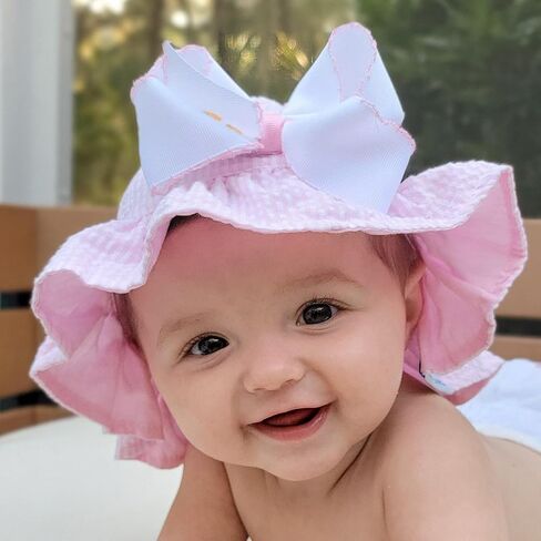قبعات شمسية ذات وجهين للفتيات من Wee Ones مع أشرطة للذقن، أنيقة ومسامية، جاهزة للصيف in Kuwait
