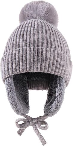 HADM Baby Beanie Hat for Winter with Earflap Knit Warm Cap Fleece Lined for Toddler Kids Infant Girls Boys 1-5Years in Kuwait