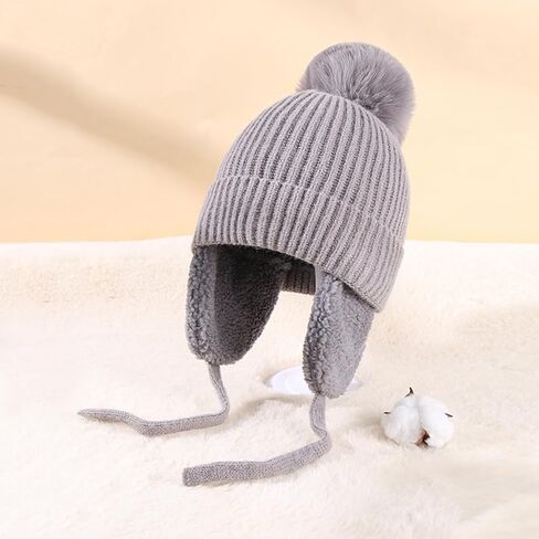 HADM Baby Beanie Hat for Winter with Earflap Knit Warm Cap Fleece Lined for Toddler Kids Infant Girls Boys 1-5Years in Kuwait