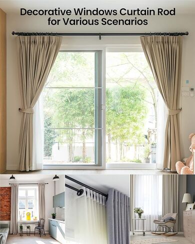 مساحة الصندوق 1 بوصة قضبان ستائر مزدوجة، 66 إلى 120 بوصة قضيب ستائر متداخل للنوافذ مع الأقواس والأجهزة، تيجان اليقطين + نهاية نمط الغطاء النهائي ORB in Kuwait