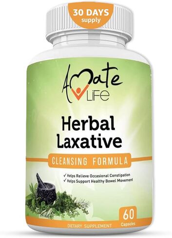 Amate Life Herbal Laxative Cleansing Formula Laxative Capsules Help with Occasional Constipation Promotes Regularity Probiotics Source Digestive System Health Non-GMO 60 Capsules in Kuwait