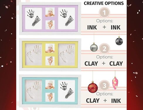 Baby Handprint and Footprint Keepsake Frame-Clean Touch Ink Pad and Clay The Cute Way to Photo Your Baby's Growth Large-Fits Twins Newborn for Boy & Girl-Baby Registry or in Kuwait