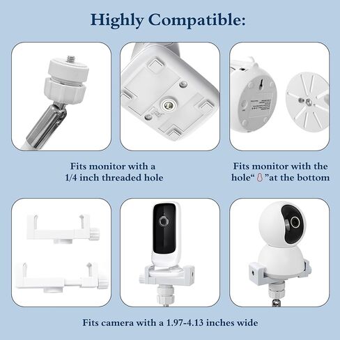 Baby Monitor Mount for 1.9-4.1'' Wide Monitor (Infant Optics DXR-8 ect.), Adjustable Height Baby Monitor Floor Stand Holder with 3 Mounts for Cameras with 1/4 Threaded Connection/ Calabash Hole Indoor in Kuwait