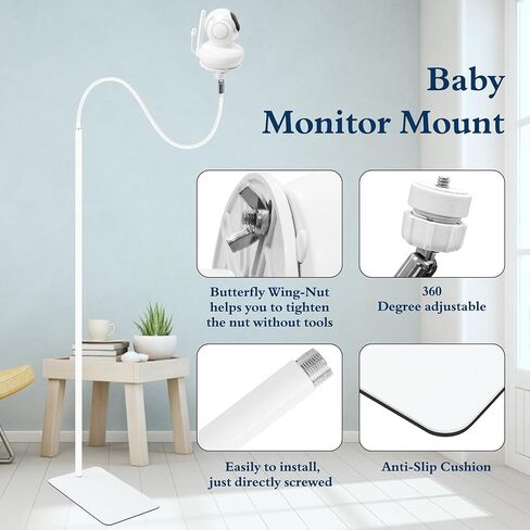 Baby Monitor Mount for 1.9-4.1'' Wide Monitor (Infant Optics DXR-8 ect.), Adjustable Height Baby Monitor Floor Stand Holder with 3 Mounts for Cameras with 1/4 Threaded Connection/ Calabash Hole Indoor in Kuwait