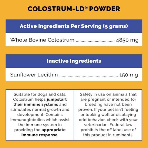 معتمد من الأطباء البيطريين لتغذية الحيوانات الأليفة الفائقة - للكلاب والقطط - اللبأ البقري الشحمي، الغني بالجلوبيولين المناعي (25%+)، دعم الجهاز المناعي والهضمي، والحساسية (6 أونصات) in Kuwait