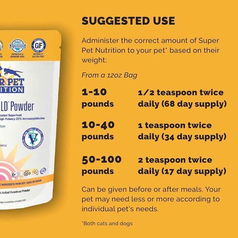 معتمد من الأطباء البيطريين لتغذية الحيوانات الأليفة الفائقة - للكلاب والقطط - اللبأ البقري الشحمي، الغني بالجلوبيولين المناعي (25%+)، دعم الجهاز المناعي والهضمي، والحساسية (6 أونصات) in Kuwait