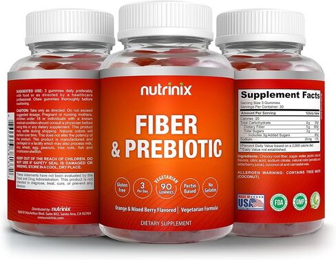 Nutrinix Fiber and Prebiotic Gummies for Adults, 90 Gummy Chews, Support Digestive Health, GI Tract Balance, and Regularity, Non-GMO and Gluten Free, Natural Fruit Flavors - Single Pack in Saudi Arabia