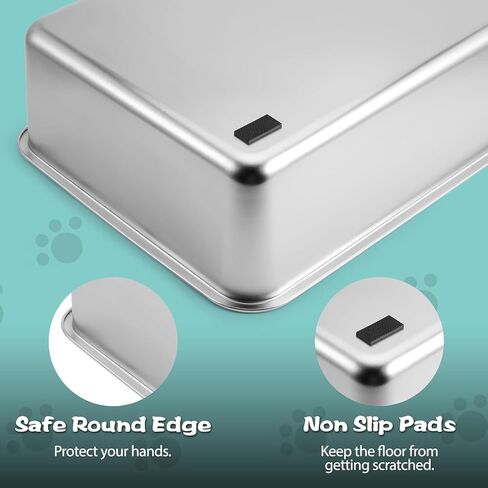 Helyhoob 2 Set Stainless Steel Litter Box for Cats Rabbits, High Sides with 2 Cat Litter Scoop, Odor Control Extra Large Metal Cat Litter Box, Easy to Clean, Non Slip Rubber Feet (24 x 16 x 6 Inches) in Saudi Arabia