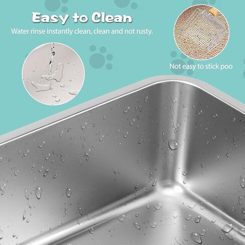 Helyhoob 2 Set Stainless Steel Litter Box for Cats Rabbits, High Sides with 2 Cat Litter Scoop, Odor Control Extra Large Metal Cat Litter Box, Easy to Clean, Non Slip Rubber Feet (24 x 16 x 6 Inches) in Saudi Arabia