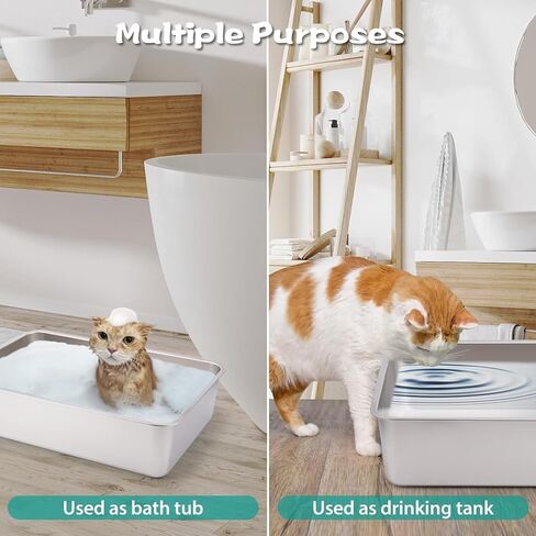 Helyhoob 2 Set Stainless Steel Litter Box for Cats Rabbits, High Sides with 2 Cat Litter Scoop, Odor Control Extra Large Metal Cat Litter Box, Easy to Clean, Non Slip Rubber Feet (24 x 16 x 6 Inches) in Saudi Arabia