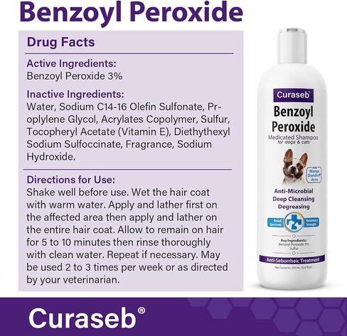 Curaseb Benzoyl Peroxide Dog Shampoo – Relieves Dandruff, Scaling, Scratching and Folliculitis, Veterinary Strength Formula in Saudi Arabia