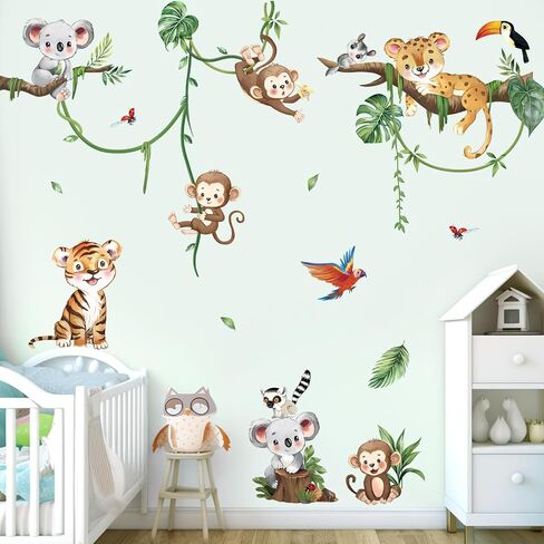 decalmile Jungle Animals Tree Elephant Wall Decals Stickers Nursery Decor in Saudi Arabia