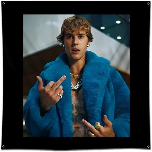 لافتة جدارية بتصميم جاستن بيبر مقاس 4 × 4 قدم من ديكر بلس، البوم مغني موسيقي معلق على الحائط لديكور المنزل والسكن الجامعي in Kuwait