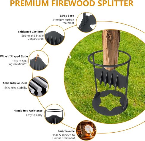 DEDU 11'' X 16'' XXL Kindling Splitter for Wood 10 LBS, Cast Iron Firewood Splitter with 8LB Sledge Hammer & Cover, Upgraded Manual Log Splitters for Firewood Could Accomodate Larger Logs in Kuwait