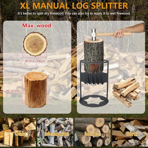 DEDU 11'' X 16'' XXL Kindling Splitter for Wood 10 LBS, Cast Iron Firewood Splitter with 8LB Sledge Hammer & Cover, Upgraded Manual Log Splitters for Firewood Could Accomodate Larger Logs in Kuwait