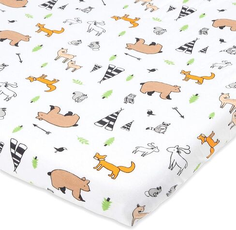 ملاءة سرير ترافيل لايت متوافقة مع مهد الأطفال ترافل لايت من جريكو مع مراحل - تناسب تمامًا مرتبة 50.8 سم × 76.2 سم بدون تكتل، قطن جيرسي ناعم دافئ - الغابة in Kuwait