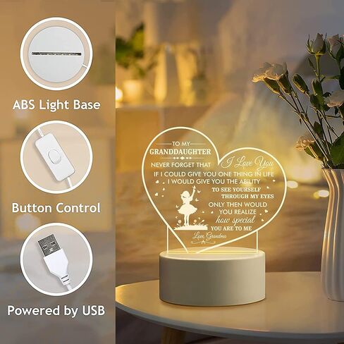 Myfihu Granddaughter Night Light هدايا حفيدة من الجدة، هدايا الجدة لعيد ميلاد الحفيدة، عيد الميلاد، التخرج، عيد الشكر، الجدة حفيدة بقيادة مصباح TNL6 in Kuwait