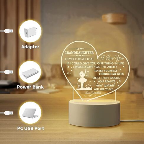 Myfihu Granddaughter Night Light هدايا حفيدة من الجدة، هدايا الجدة لعيد ميلاد الحفيدة، عيد الميلاد، التخرج، عيد الشكر، الجدة حفيدة بقيادة مصباح TNL6 in Kuwait